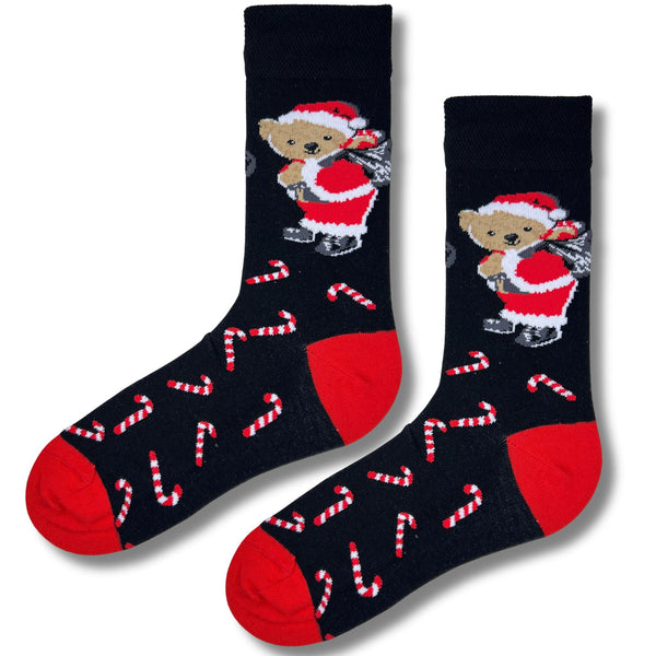Santa Bear Candy Cane Christmas Socks