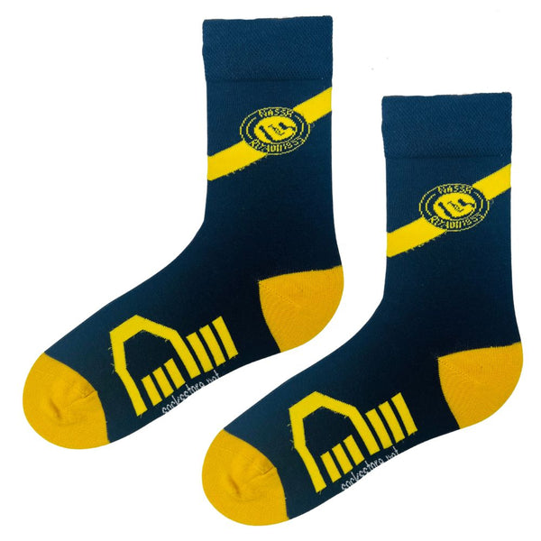 Al Nassr Inspired Socks. Featuring the iconic navy and yellow color scheme, these crew socks