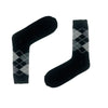 Black Argyle Pattern Crew Wool Socks. Designed with a traditional grey and black diamond pattern,