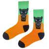 Black Panther Socks, where fierce meets fashionable. Featuring a sleek black panther in a golden chain and jacket,