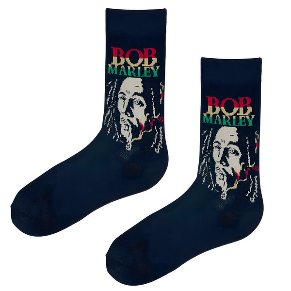 Bob Marley Socks!Featuring a bold portrait of Bob Marley with the iconic red, yellow, and green reggae colors, these socks are perfect for music lovers and fans of reggae culture