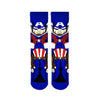 Captain America Superhero Crew Socks. Featuring the iconic red, white, and blue design with shield detail,