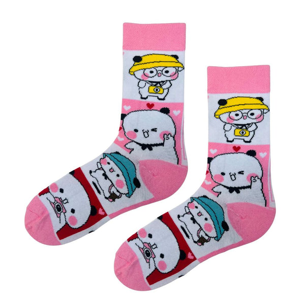 Chiikawa Pink Cartoon Socks! Featuring adorable scenes of the beloved Chiikawa character in different expressions and outfits