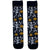 Dancing Skeleton Halloween Socks. Featuring playful white skeletons, glowing orange pumpkins, and crescent moons on a deep black background,