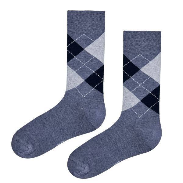 Featuring a sophisticated diamond-check design in shades of grey and navy, these socks are perfect for office wear, business meetings, or smart-casual outfits.