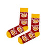 Hot Dog Lover Socks! Featuring vibrant red fabric, bold yellow accents, and playful hot dog illustrations,