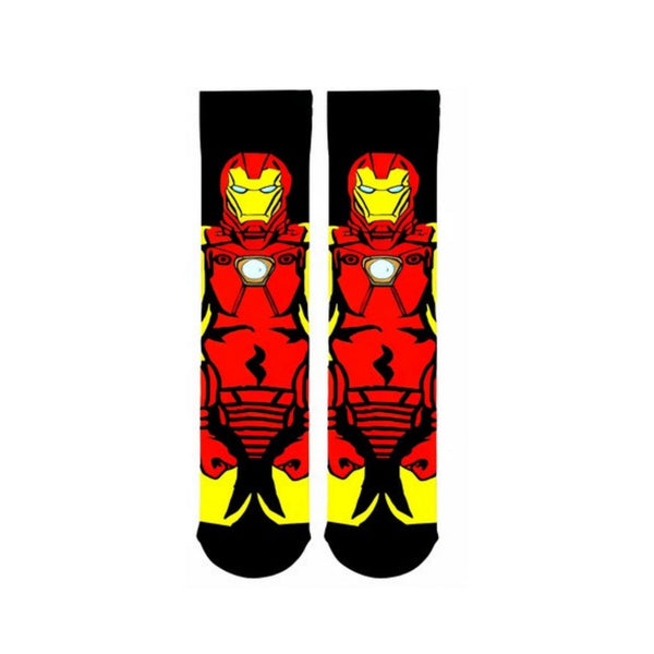 Iron Man Superhero Crew Socks, inspired by the iconic Marvel Avenger. Featuring the classic red and gold suit design,