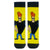 Johnny Bravo Cartoon Socks. Featuring the iconic character with his bold hairstyle, black shirt, and shades, these socks pop with a bright yellow base and black accents.