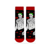 Joker Face Tattoo Socks, inspired by the iconic villain's inked look. Featuring a striking green hair and tattoo-covered design with "HA" symbols across the background