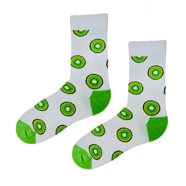 Kiwi Fruit Socks! Featuring vibrant kiwi slices on a clean white background,