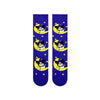 Kuromi on the Moon Socks. Featuring the cheeky Kuromi character resting on a crescent moon surrounded by twinkling stars, these purple crew socks