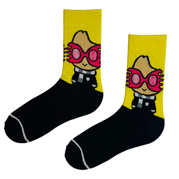 Luna Lovegood Socks! Designed for fans of quirky charm and wizardry, these socks feature a colorful cartoon illustration