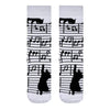 Music Cat Socks!Featuring playful black cat silhouettes sitting on a sheet of musical notes