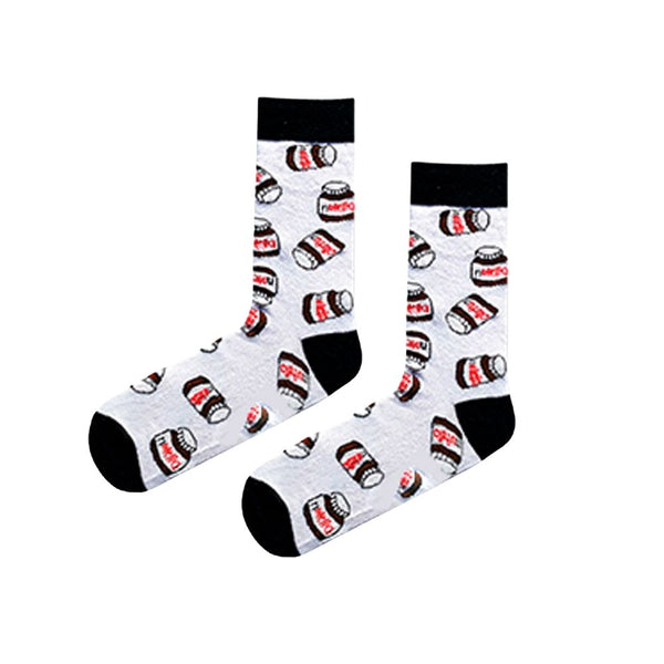 White crew socks featuring Nutella jar design