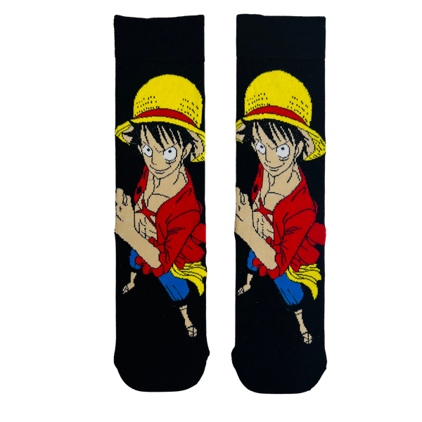 One Piece Luffy Socks! Designed for die-hard anime fans, these crew-length socks feature a vibrant graphic of Luffy in his signature red outfit and straw hat.