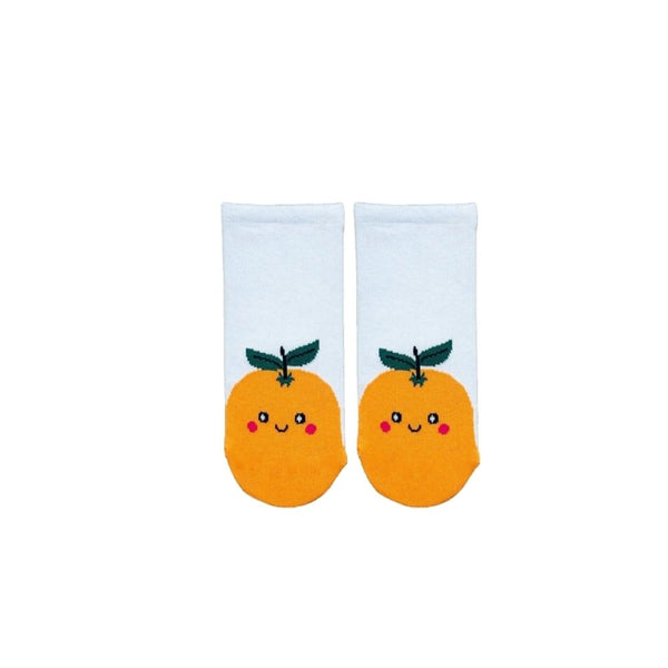 Orange Fruit Ankle Socks! Featuring a smiling orange print on soft white fabric