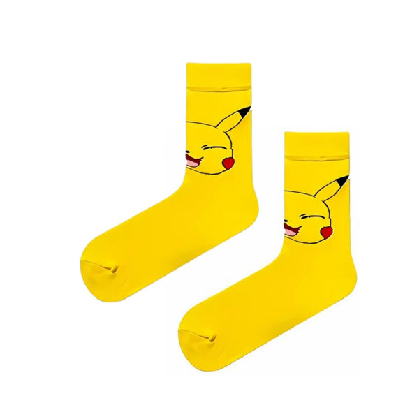 Pikachu Smile Yellow Socks! Featuring everyone's favorite electric Pokémon, these vibrant yellow crew socks are the perfect blend of fun and comfort