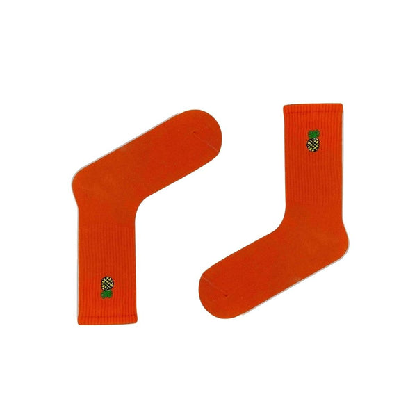 Pineapple Embroidered Orange Socks – featuring a fun embroidered pineapple on a vibrant orange base.