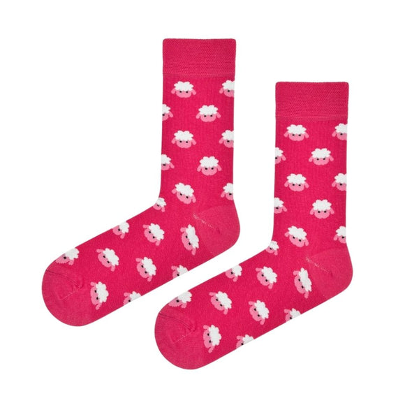 Pink Fluffy Sheep Socks! These vibrant pink socks feature an adorable all-over sheep pattern that’s perfect for animal lovers and dreamers.