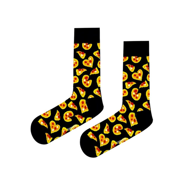 Crew socks with pizza slice and hearts design