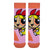 Powerpuff Girls Blossom Socks. Featuring Blossom, the fearless leader of the Powerpuff Girls, on a pink base with orange accents, these socks are bold, playful, and full of nostalgia.