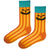 Pumpkin Face Socks! Featuring bold orange and yellow stripes and a mischievous jack-o’-lantern face, these socks are a Halloween essential.