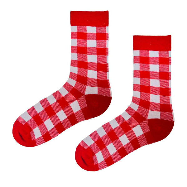 Red Gingham Checkered Socks! Inspired by classic picnic blankets,