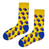 Rolling Lips Patterned Yellow SocksFeaturing a striking pop-art style with blue lips and pink accents on a vibrant yellow background, these socks are designed to make a statement