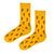 Spicy Chili Patterned Socks! Featuring a vibrant red chili pepper pattern on a bold yellow background,
