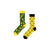 Tropical Pineapple Mismatched Socks! One sock features whole and sliced pineapples on a deep green background