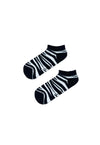 Zebra Print Ankle Socks! These bold black and white striped socks are a perfect blend of fun and comfort, designed for both men and women.