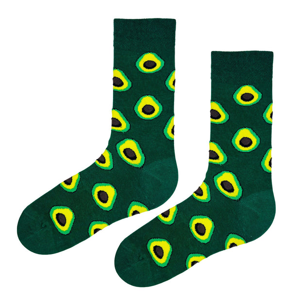 Green crew socks with avocado party design