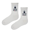 Crew socks featuring steaming coffee mug and multicolour 'COFFEE IS LIFE' text