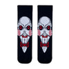 horror Puppet Face Socks – the ultimate pick for Halloween lovers and horror fans. Featuring a chilling puppet mask design with red swirls, piercing eyes, and a bold bow tie,