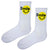 Stay Smiling Socks – White & Yellow Edition. Featuring a bright yellow smiley face and cheerful “Smile” text, these socks are perfect for spreading good vibes.