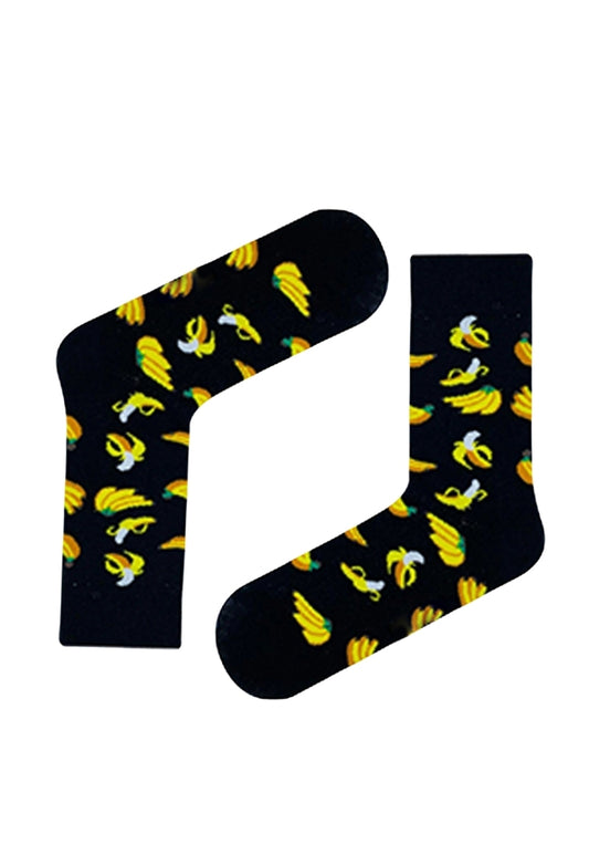 Banana Patterned Black Socks