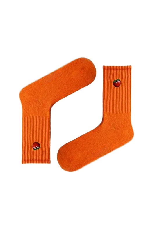 Apple Embroidered Orange Socks