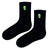  Alien Head Black Socks, featuring a neon green alien face on solid black cotton. 