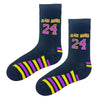  Black Mamba 24 Socks, inspired by the legendary Kobe Bryant. Designed in bold purple, gold, and black