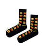  Burger and Fries Socks bring the iconic fast food combo to your wardrobe! Designed with bright, mouthwatering burgers and crispy fries on a classic black base