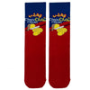 Chips Oman with these bold and playful red crew socks! Featuring the famous Arabic snack design