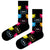 Colorful Cat Face Socks! Featuring a rainbow of bright, smiling cat faces on a bold black base