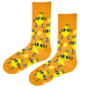  Cool Lemon Socks!Featuring playful yellow lemons wearing sunglasses and sneakers, with juicy lemon slices scattered across a bright orange background, 