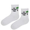  Do Nothing Club—no meetings, no goals, just vibes. These white crew socks with a chill palm tree graphic are the ultimate mood for your slowest days