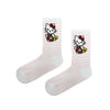Hello Kitty embroidered socks. Featuring soft pink stripes and a detailed red-dress Hello Kitty design,