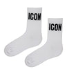 ICON Tennis Socks Designed for those who walk with confidence, these white crew socks feature bold black "ICON" lettering—perfect for trendsetters who keep it clean and stylish.