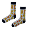  Melting Pizza Slice Socks are a deliciously fun way to spice up your outfit! Featuring bold yellow and red dripping pizza slices on a light gray 