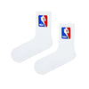  NBA White Socks! Featuring a bold NBA-style logo on a clean white base, these unisex crew socks are perfect for basketball fans, athletes, and sneakerheads. 