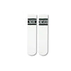 ! These minimalist white socks feature the motivational phrase “NOW” on one sock and “NEVER” on the other, separated by sporty black stripes
