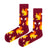  Nutty Squirrel Socks! These rich burgundy socks feature adorable orange squirrels snacking on acorns, surrounded by tiny mushrooms – the perfect cozy woodland vibe.